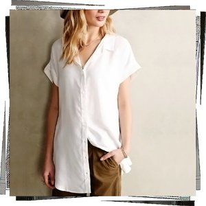 Classic White Button Down Tunic Length Top (XS) by Cloth & Stone